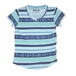 MUDD Blue and Aqua Striped Pattern Short Sleeve V-neck Tee